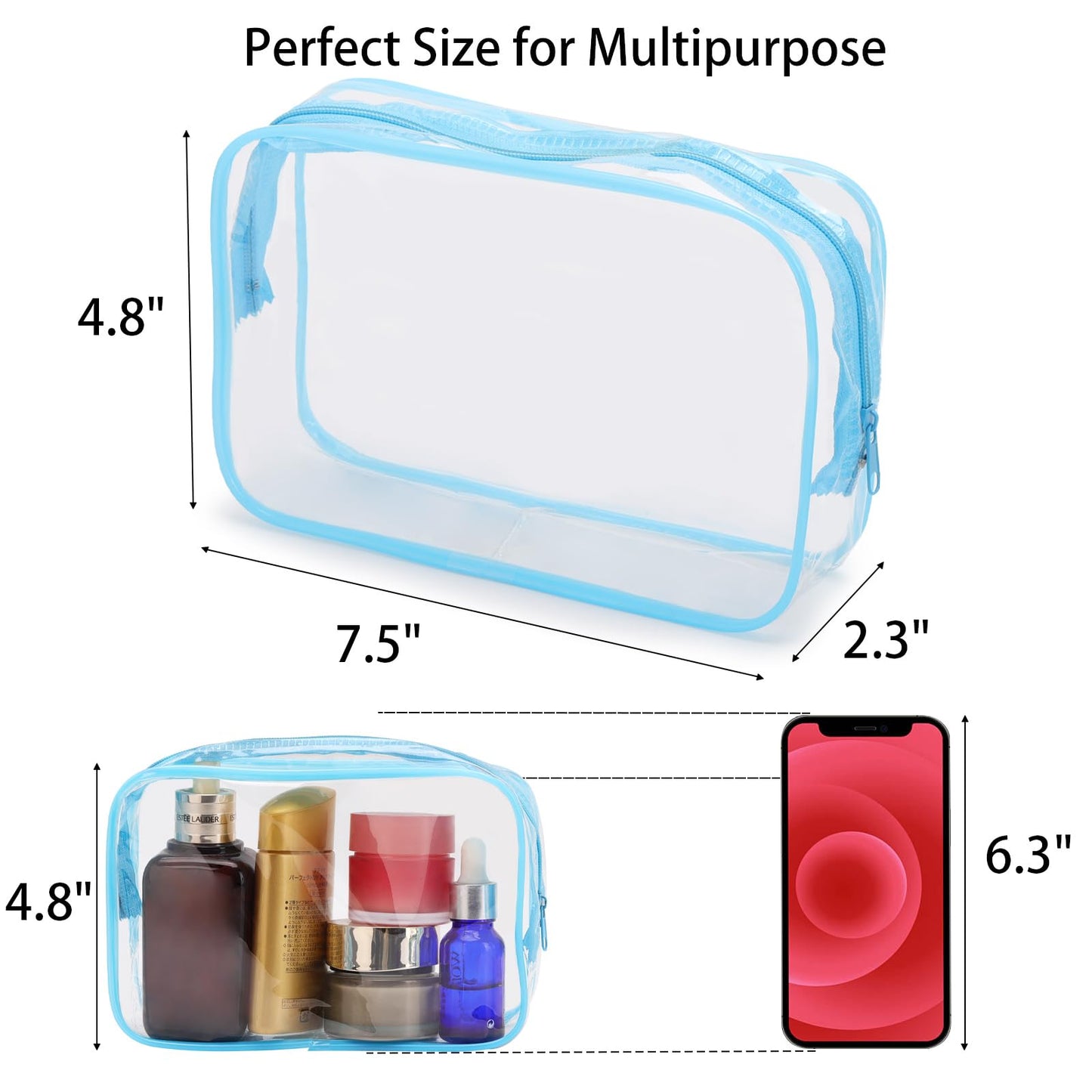Tbestmax 10 Pcs Clear Cosmetic Bags Makeup Bags Portable Waterproof Travel Toiletry Bags Organizer Blue, 7.5"x 4.8"x 2.3"