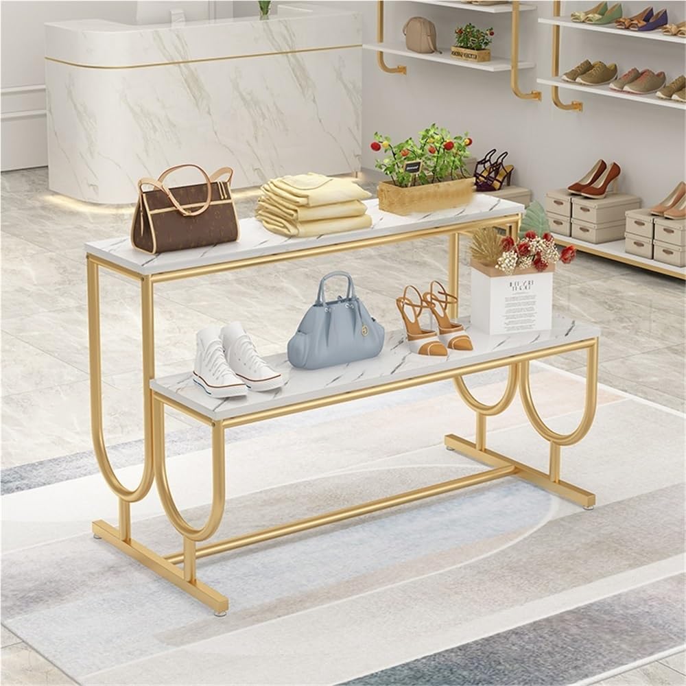 2-Tier Stepped Display Stand for Clothing Stores, Heavy-Du Shoe & Handbag Retail Shelf, Modern Standing Display Tables for Enhanced Visibili & nizat