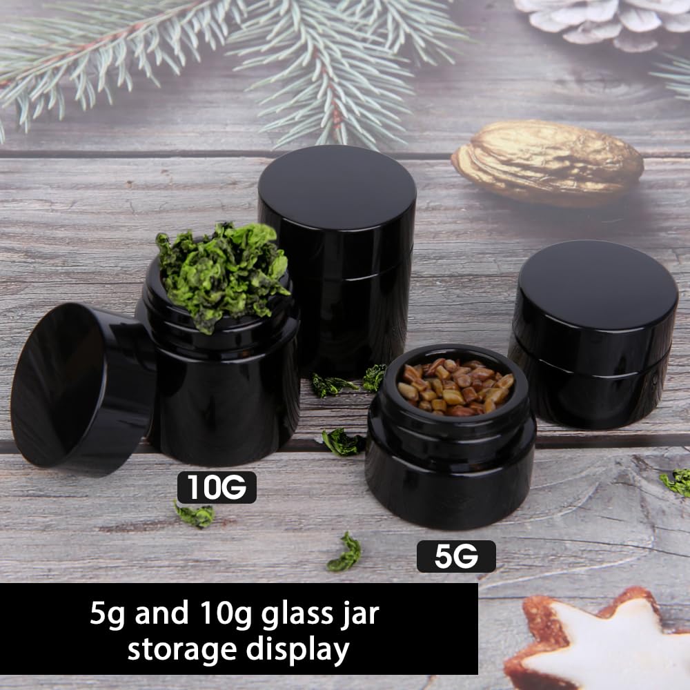 12 Pack 5ml Black Airtight Wide Mouth Ultraviolet Glass Jar,Reusable 5g Food Glass Bottle for Craft, Wax, Cosmetics, Coffee,oil Storage