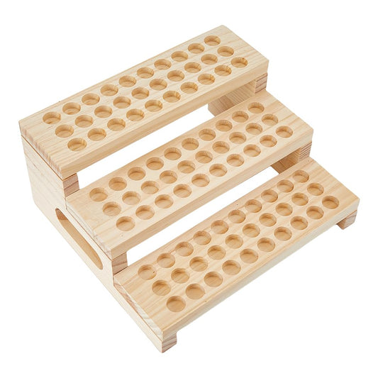 SUPERFINDINGS 1 Set 90 Slots Wooden Lipsticks Holder 3 Tier Tube Display Shelf Wood Tool Rack Wooden Essential Oil Display Storage Organizer for Cosmetic Lip Gloss Tool, Slot IDxT: 0.8"x0.4"