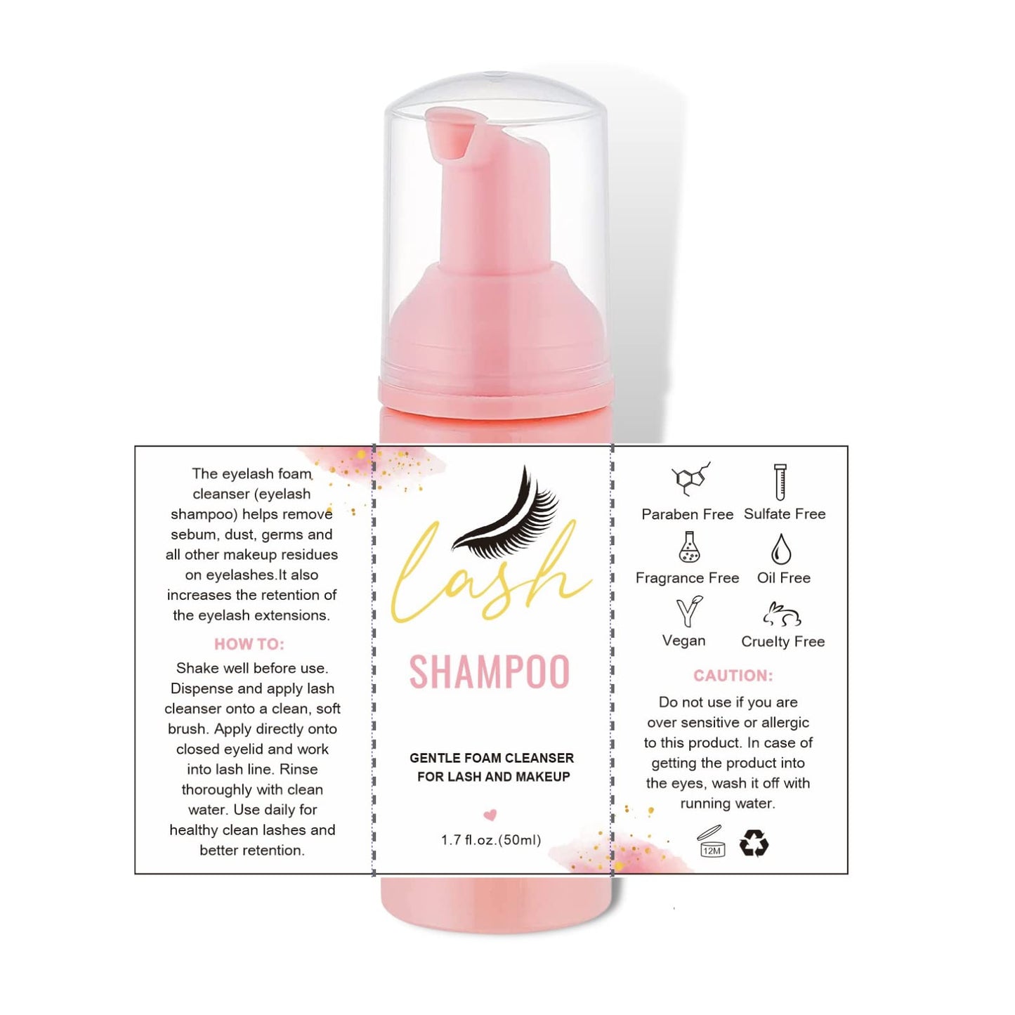 Lash Shampoo Label Stickers for Bottle 50pcs Eyelash Extensions Bath Wash Labels for Foam Pump Dispenser (4 * 2.4 ”, White)
