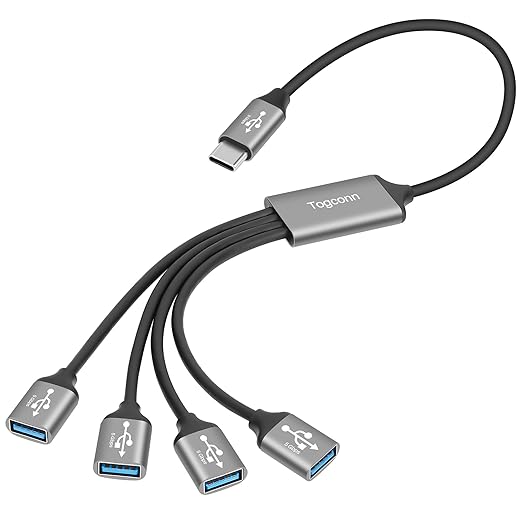 USB C 3.1 Splitter 1-in-4 Out Y-Adapter Cable 1 Feet, 5Gbps USB Type-C 3.1 Male to 4 Four USB-A 3.0 5Gbps Female Multi-Port Extender Connector Hub, Data Charger Power Splitter for iPhone 17/16 Series