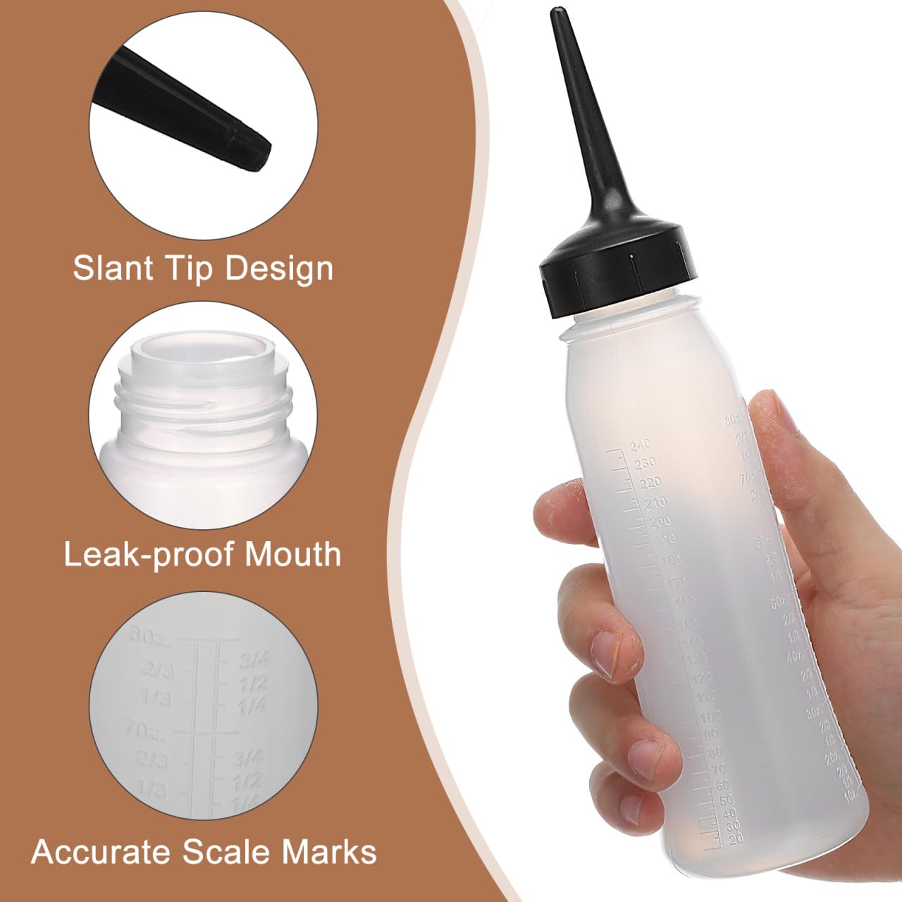 Veemoon 3 Pcs Hair Dye Applicator Bottle, Squeeze Container Refillable PP Material 9.35x2.24 Inch, Salon Barber Scalp Treatment Cosmetics Liquid Dispenser (3)