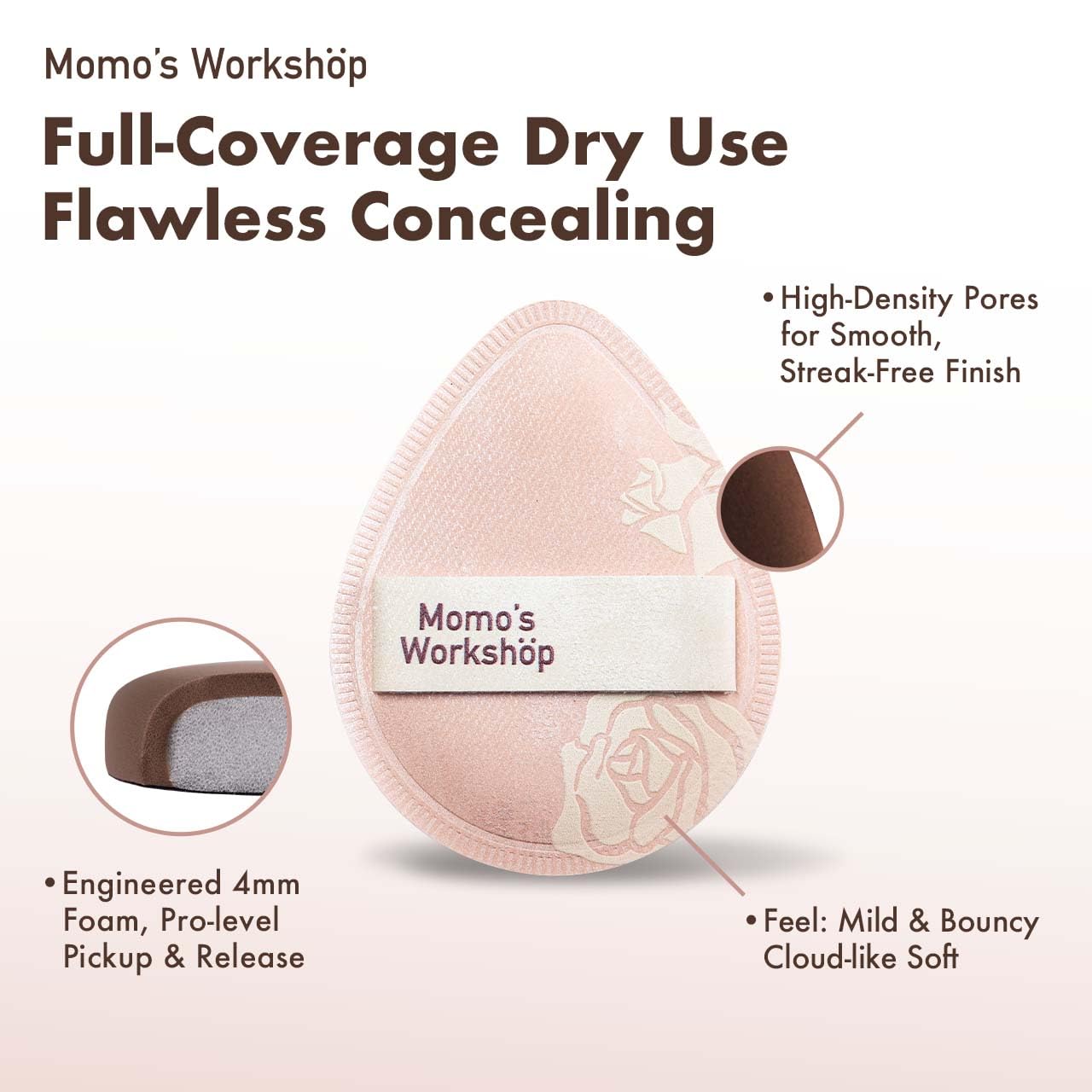 Momo's Workshop Makeup Sponge, Rubycell, Egg Shape, Foundation Sponges with Glossy PU Leather, for Liquid/Sheer Foundations, Cosmetic Puff, Medium Bounce,2pcs & Storage Case