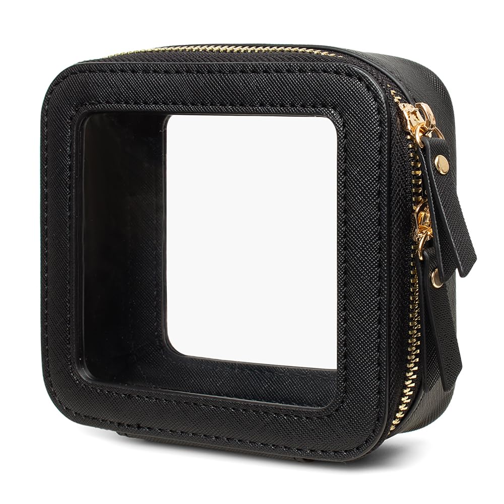 Clear Makeup Bag Small, Mini Clear Makeup Pouch TSA Approved Portable Travel Toiletry Bag Multipurpose Cosmetic Bag Case for Women Vegan Leather Make Up Pouch Car Organizer for Women Men (Mini Black)