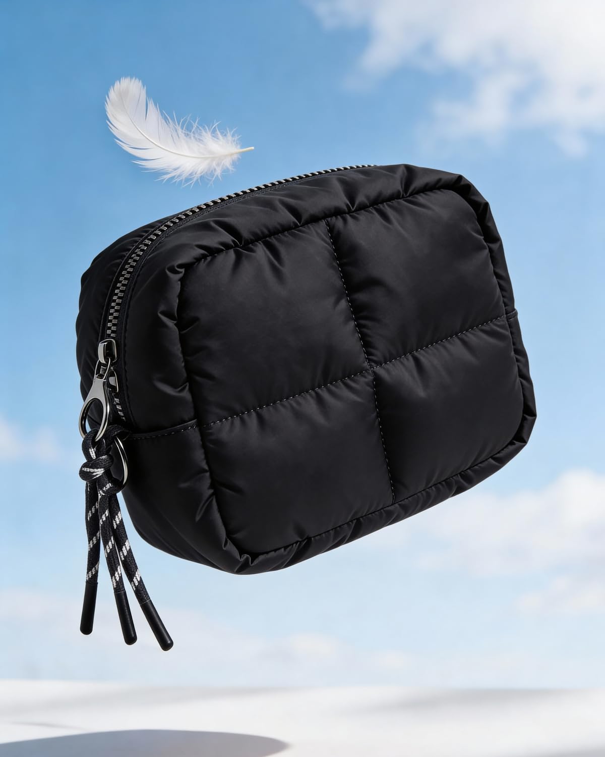 LETGO Puffy Makeup Bag for Purse Quilted Makeup Bag Cosmetic Bag, Puffer Make Up Organizer Bags Zipper Pouch, Travel Toiletry Bag for Women Girls (Black)