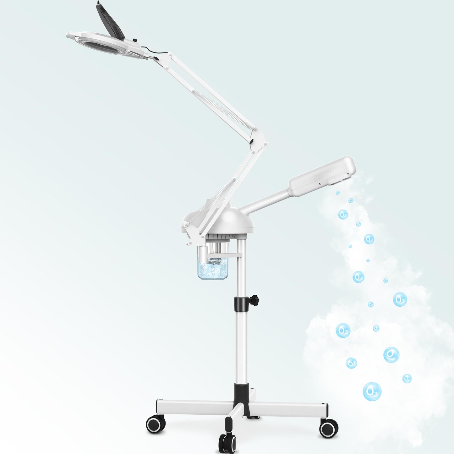TASALON 2-in-1 Professional Facial Steamer with 5X Magnifying Lamp, Esthetician Steamer on Wheels with Ozone and Hot Mist, Standing Face Steam for Facial Deep Cleaning and Moisturize, SPA & Beauty