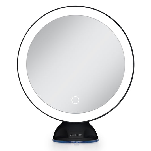 Zadro Zado 8.25-Inch x 6.9-Inch Round LED Lighted Wall Mounted Suction Cup Makeup Mirror with 10X Magnification and Touch Controls (Black)