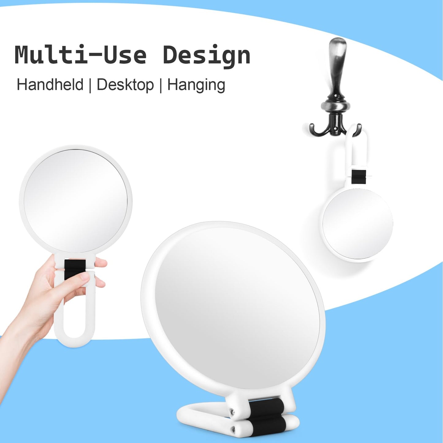 Sifolo 30x Magnifying Mirror, Travel Hand Mirrors with Handle - Double Side Handheld Mirror with 1X 30X Magnification & Adjustable Handle, Hand Held Foldable Travel Mirror for Makeup(Pearl White)