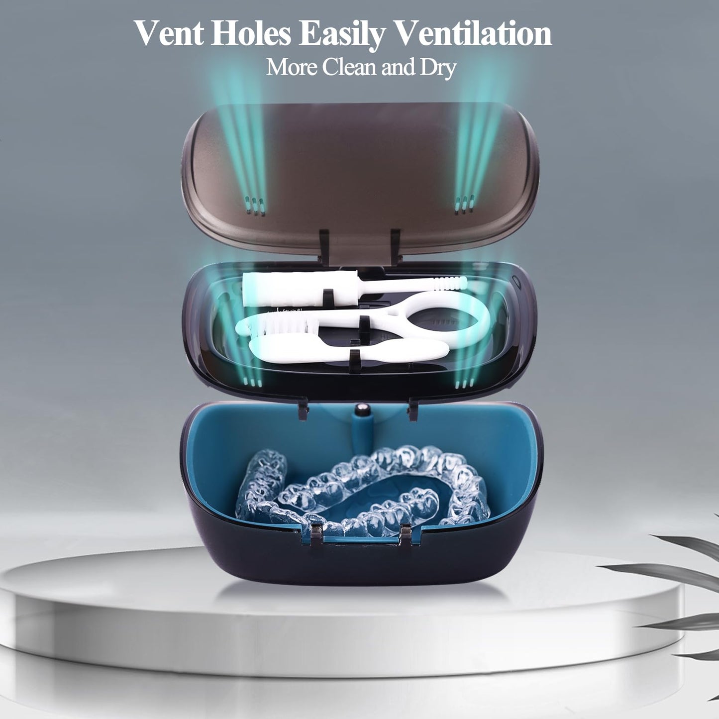 Double Layer Aligner Case Retainer Case With Mirror, Retainer Holder With Remover Tool And Cleaning Brush With Vent Holes Compatible With Aligner Case, Retainer Case,Orthodontic Supplies Case
