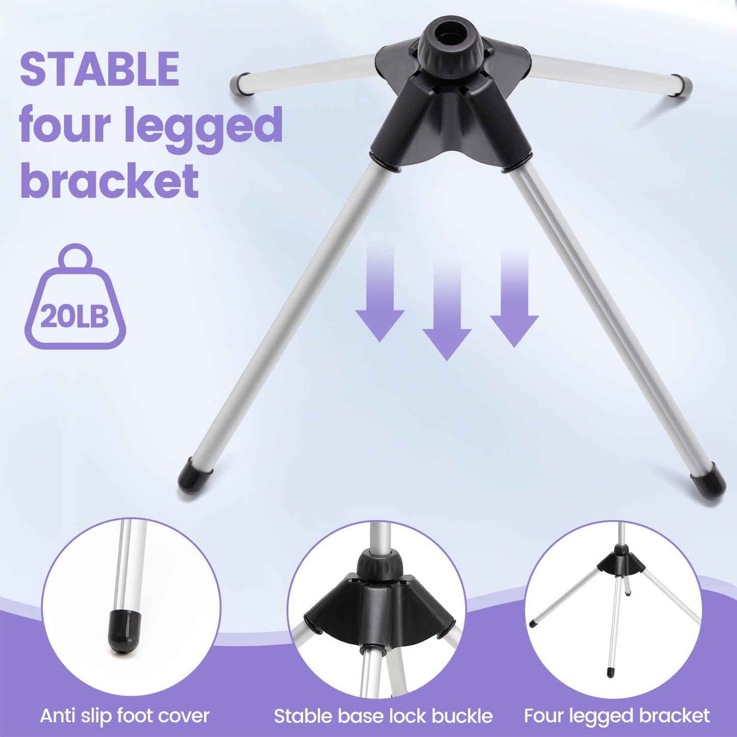 BShome Adjustable Hair Dryer Stand, 29-59 Inch Hair Dryer Holder with Tripod and Universal Clip, 360-Degree Rotating Blow Dryer Stand for Bathroom, Vanity, Makeup Roo, black