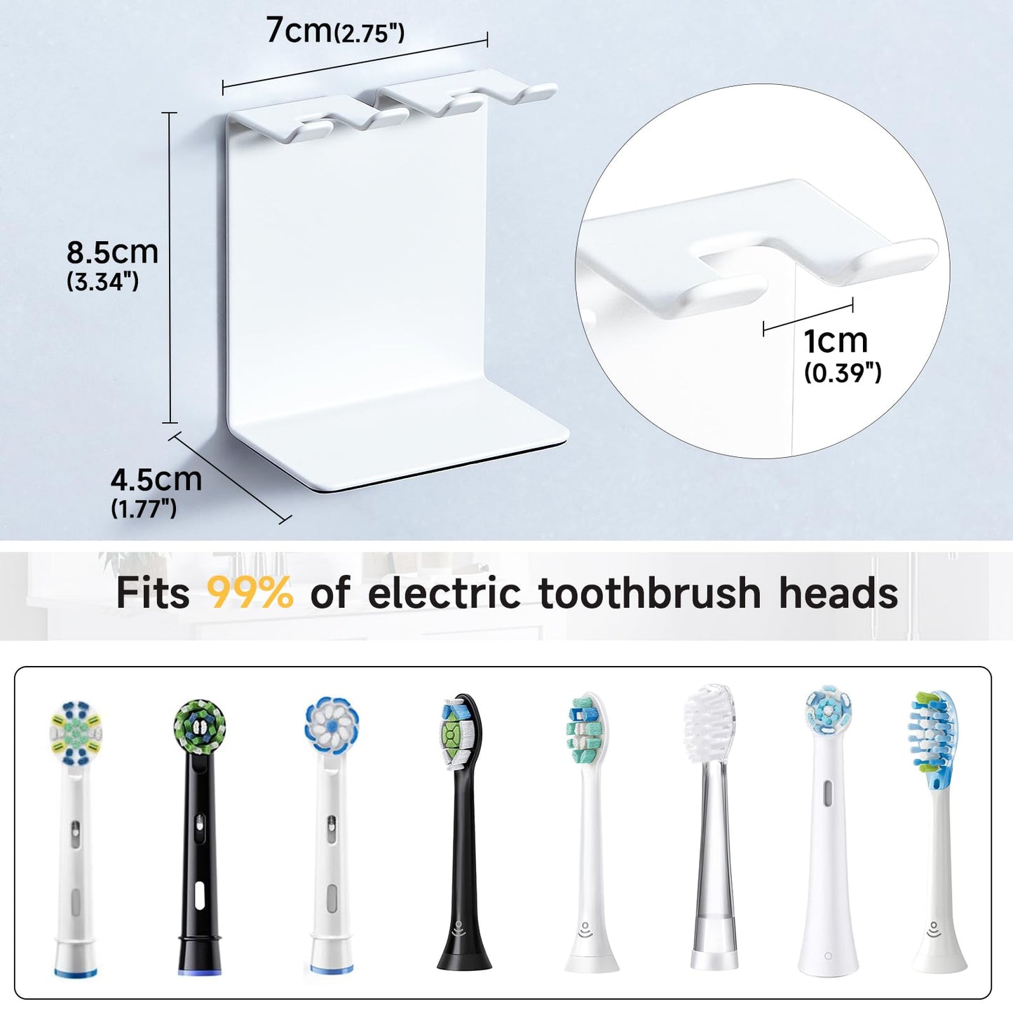 Electric Toothbrush Head Holder, Oukimly Toothbrush Holder Wall Mounted or Desktop, Metal Tooth Brush Holder, Shower Brush Head Holder, Electric Toothbrush Holder for Bathroom (White, Small)