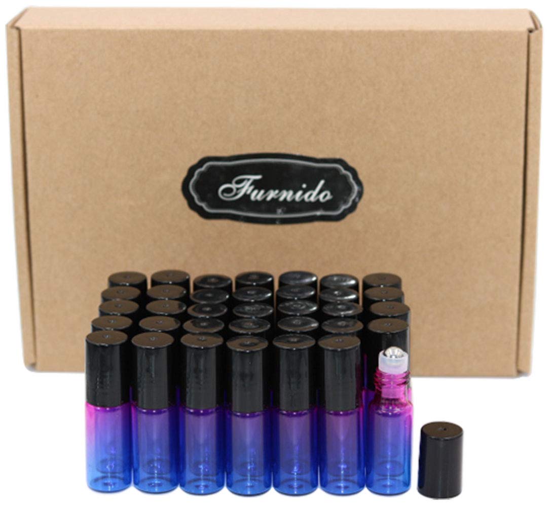 Pack of 35,5ml Rose-Blue Gradient Color Roller Bottles for Essential Oils, Glass Bottles With Stainless Steel Roller Ball For Sample Roll On, Travel DIY Cosmetic Container-Funnel Opener Pipette