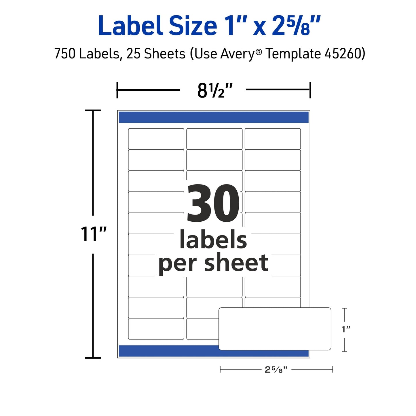 Avery Easy Peel Printable Address Labels with Sure Feed, 1" x 2-5/8" Customizable Stickers, White, 1,500 Blank Mailing Labels, Great for Mailing, Shipping, and More (2-Pack of 5260)