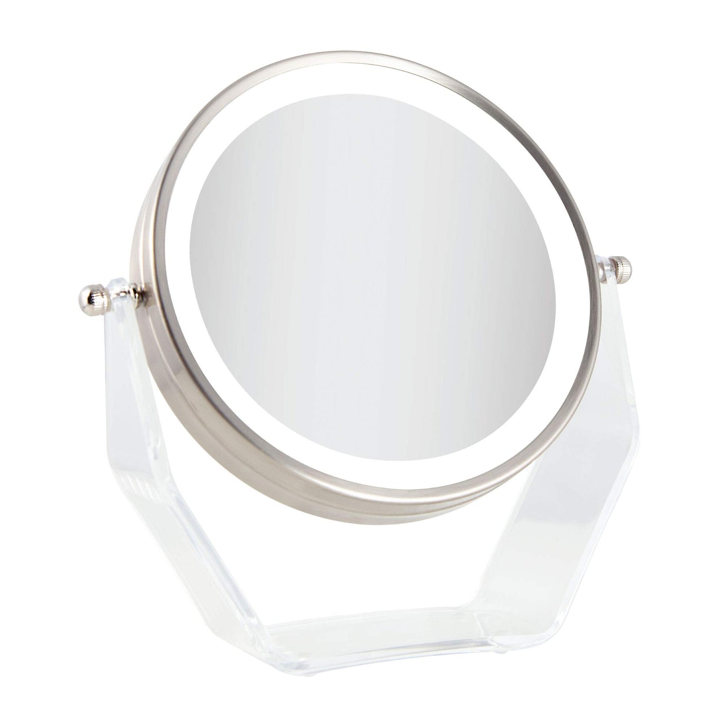 Zadro LED Lighted 8X/1X Magnification Two-Sided Swivel Acrylic Base Vanity Makeup Mirror for Bedroom, Bathroom and Tabletop in Satin Nickel