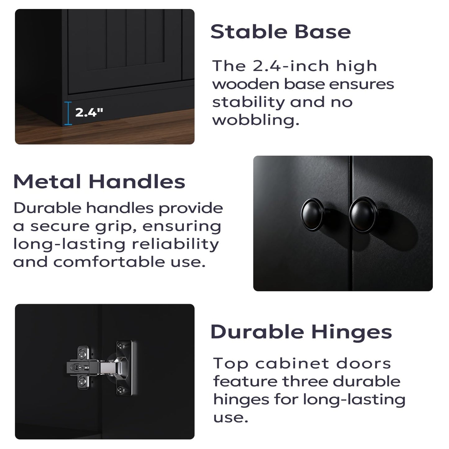 Furnify Buffet Cabinet with 3 Door, Kitchen Storage Cabinet with Adjustable Shelf, Coffee Bar Accent Cabinets for Living Room, Entryway, Black