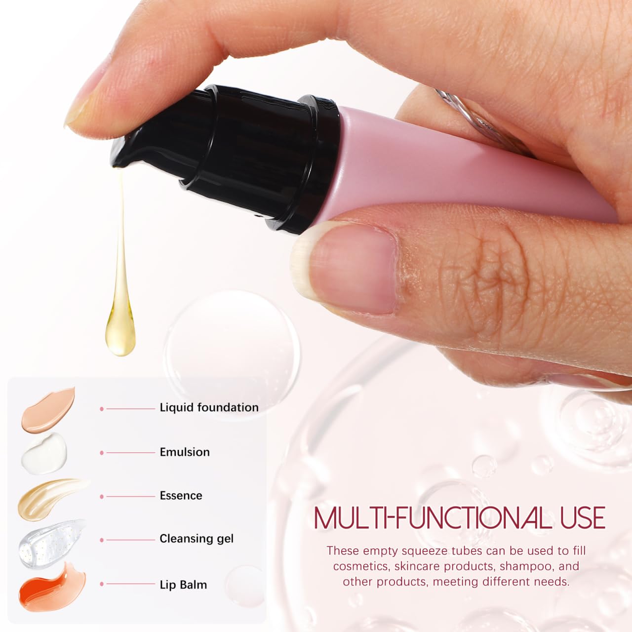 Didiseaon 2Pcs Empty Soft Squeeze Tubes, 20g Essential Oil Roller Ball Tube with Ceramic Cover & Pump Head for Lip Gloss
