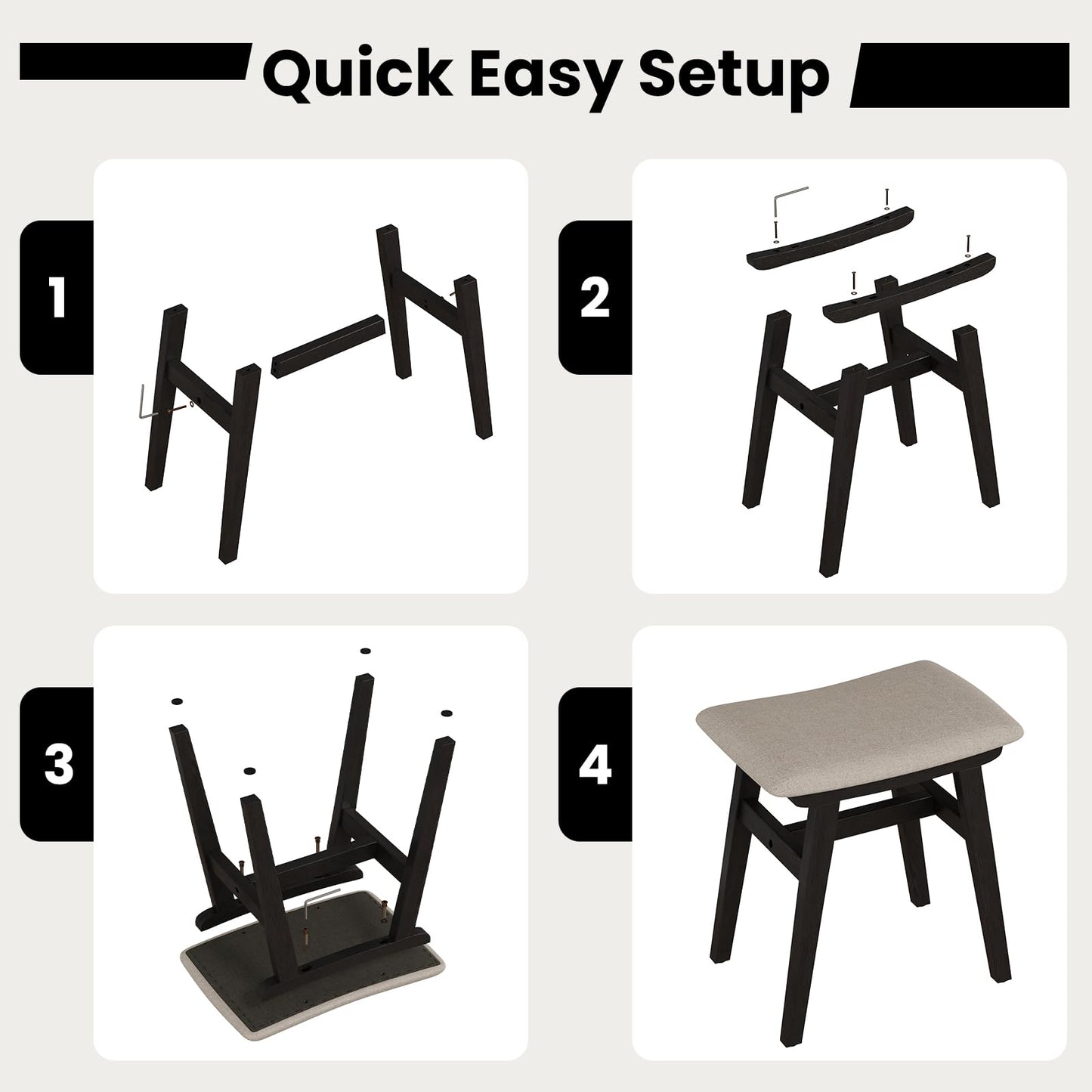 DONGMUWUJEE Solid Wood Small Vanity Stool Chair, Makeup Stools for Vanity Desk, Bathroom Vanity Chair, Padded Foot Stool for Living Room, Ottoman Foot Rest for Couch, Small Bench for Entryway, Black