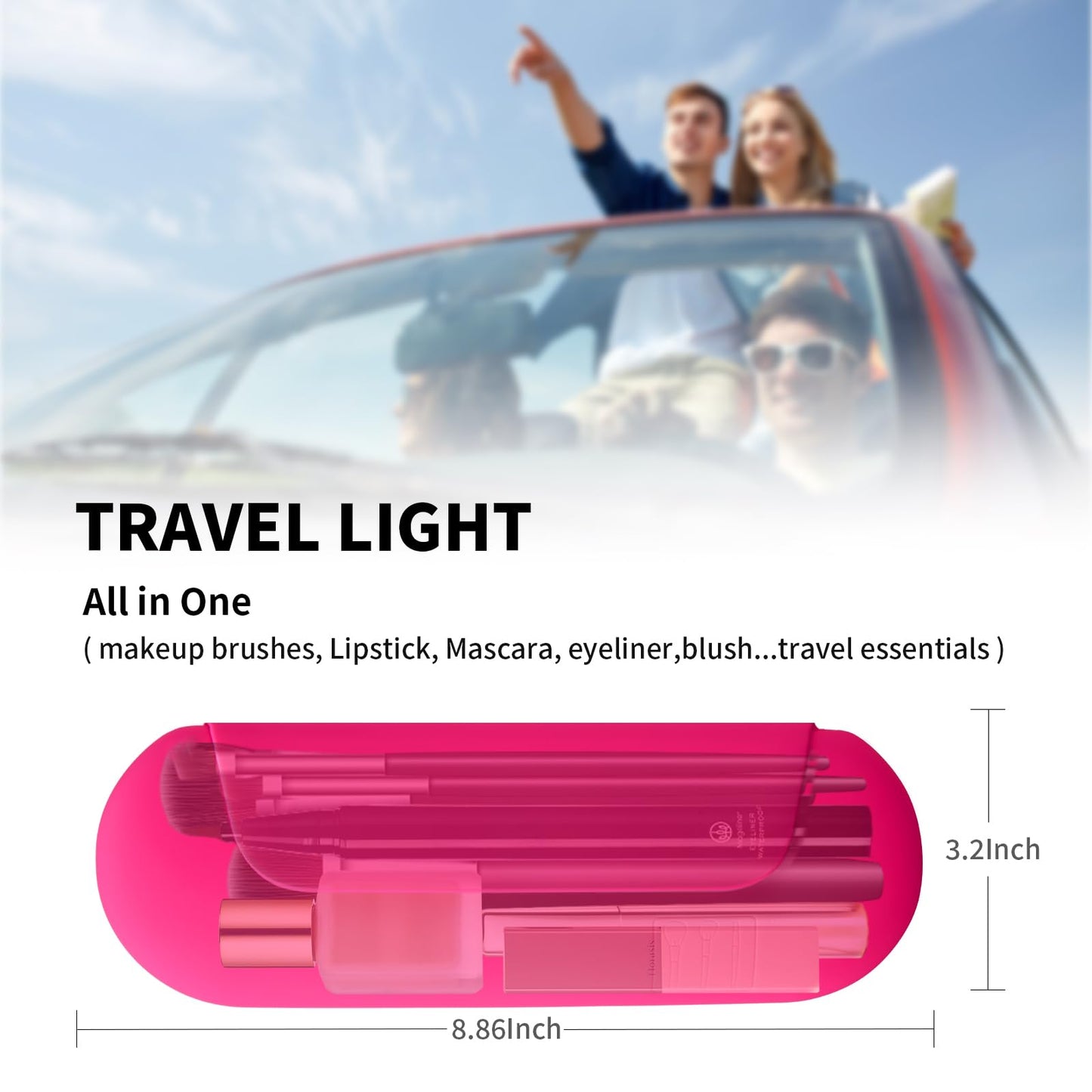AGIKET Silicone Makeup Brush Holder Travel Cosmetic Bag：Soft Portable Cosmetic Face Brushes Holder with Upgrade Anti-Fall Out Magnetic Closure, Large Travel Makeup Brush Case - Babbie Pink