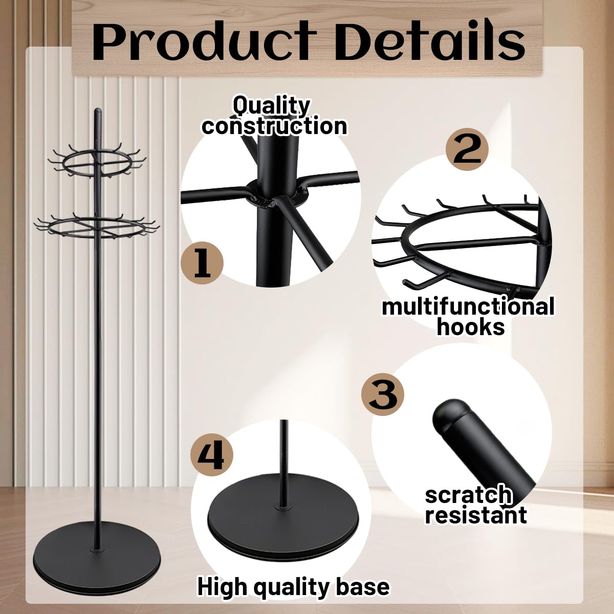 GSYUWIH Floor Standing Belt Display Rack, Tie Hook, 66.2in Belt Display Rack, Metal Retail Tie Rack Hanger Organiser for Belt Displays Belt Displays for Bedroom Clothing Store Business