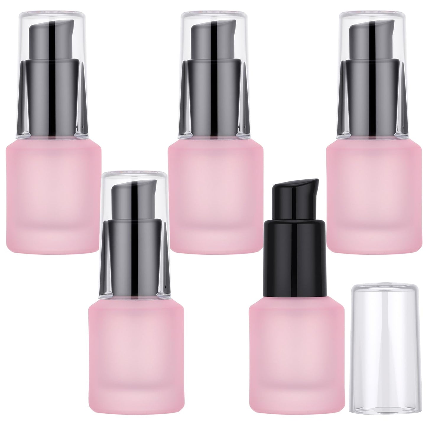 Segbeauty 0.5oz Frosted Glass Lotion Pump Bottles, 5pcs Refillable Empty Travel Size Bottles for Lotions, 15ml Pink Glass Small Travel Containers for Creams, Mini Hair Oil Bottle Pump Dispenser