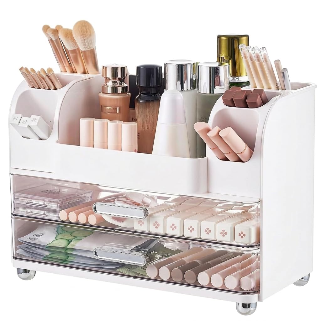 Reflygen Drawer Cosmetic Organizer, Beauty Tool Display Box, Desktop Skin Care Organizer (White)