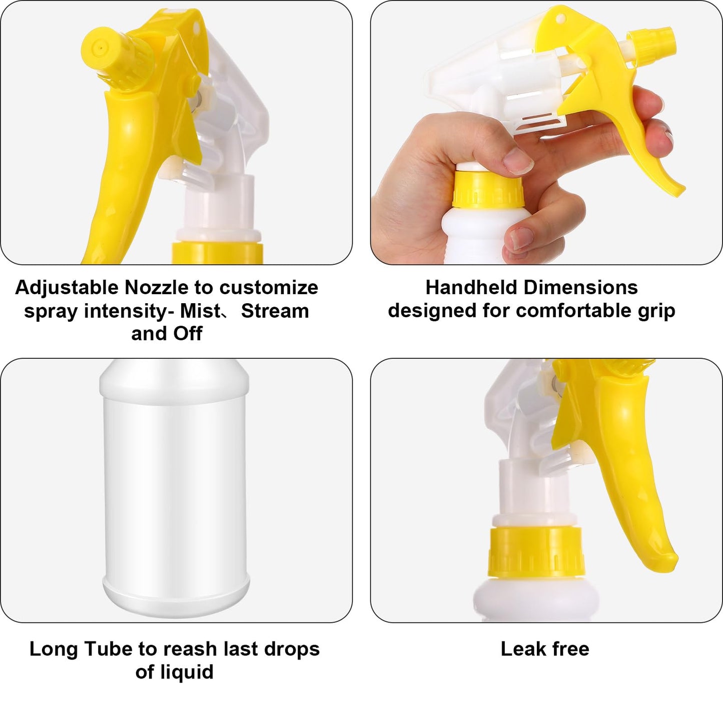 Eccliy 12 Pcs 16 Oz Plastic Spray Bottle, Adjustable Empty Reusable Sprayer for Cleaning, Planting, Water, Bathroom and Kitchen, BBQ, Commercial and Residential (Original,Red,Yellow)