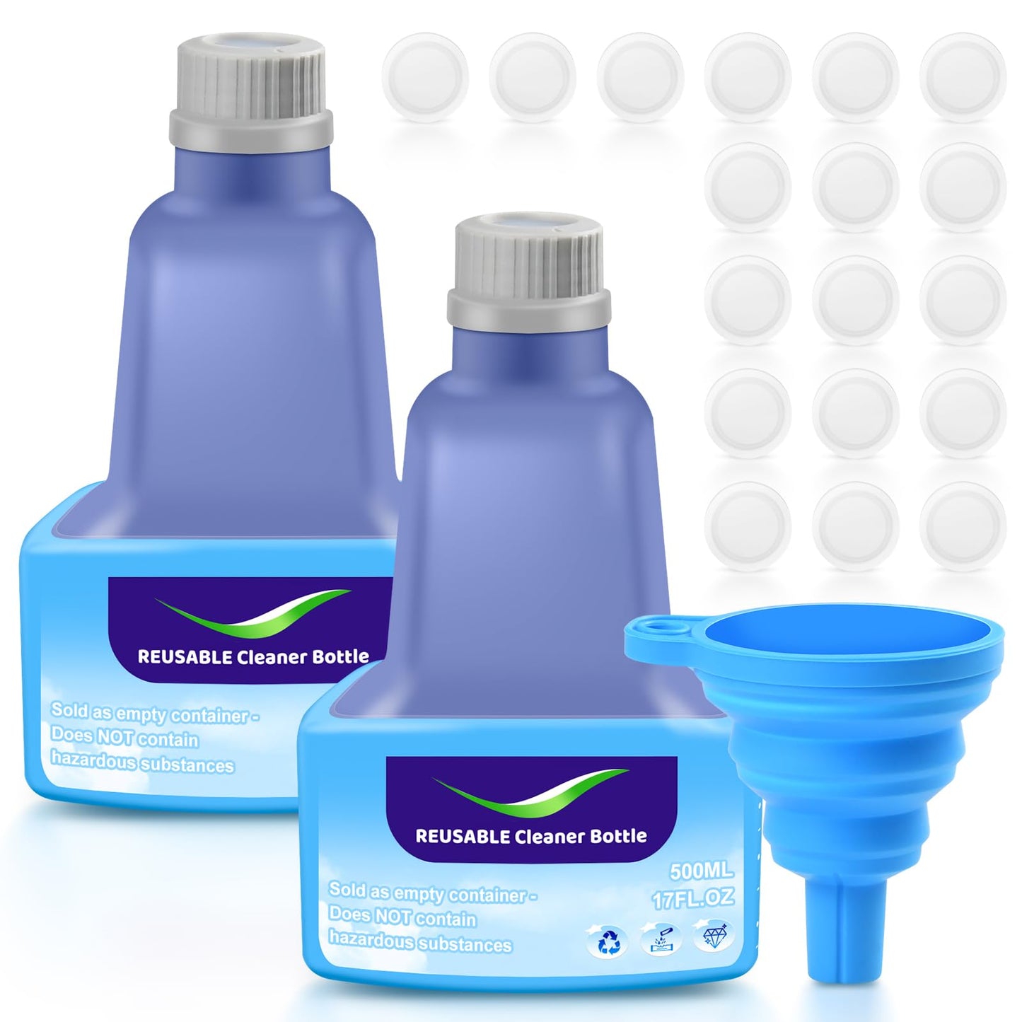 DrFlito Refillable Bottle for Swiffer® Wet Jet™ Mop – 500ml /17 FL OZ, Leak-Proof HDPE Solution Refill Bottle with 18 Silicone Gaskets & 1 Funnel,Easy Install for Use with Any Cleaning Solution