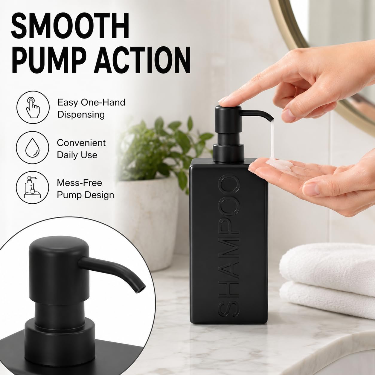 Indecor Home Rectangular Resin Dispenser Premium Bathroom Shampoo Conditioner Body Wash Bottle Modern Refillable Pump Design