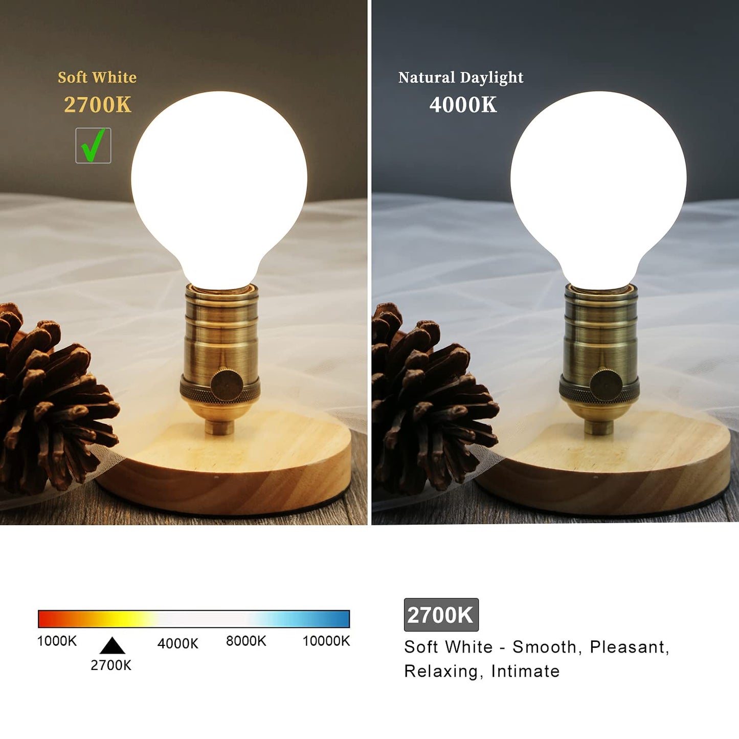 MEILUX G25 LED Globe Light Bulbs, Dimmable 5W (40 Watt Equivalent) LED Round Bathroom Bulbs, Warm White 2700K, 500LM, E26 Base, CRI90+ Milky Glass Bulbs for Vanity Makeup Mirror Bedroom, 6 Pack