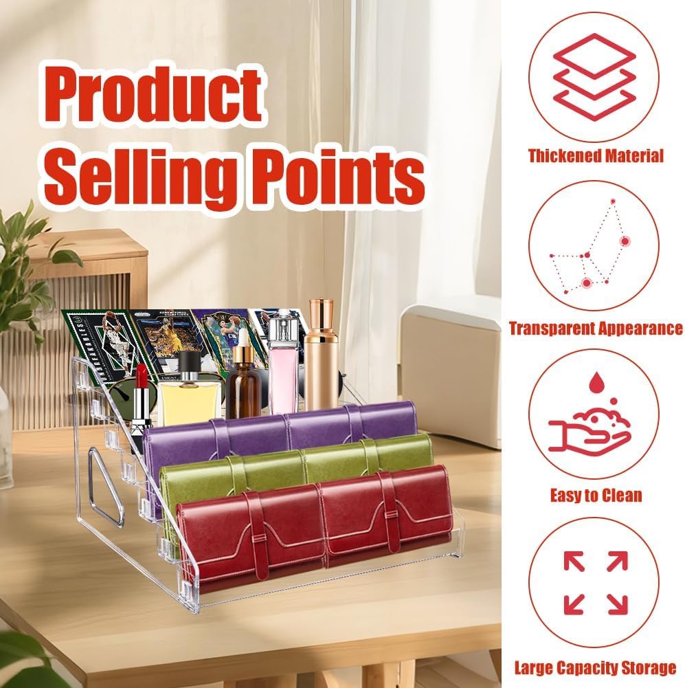Bsenogou Wallet Display Stand, Acrylic 7-Tier Purse Display Stand, 7.8" Handbag & Perfume Organizer Rack, Cosmetic Jewelry Sunglasses Makeup Accessories Shelf (1 Pack)