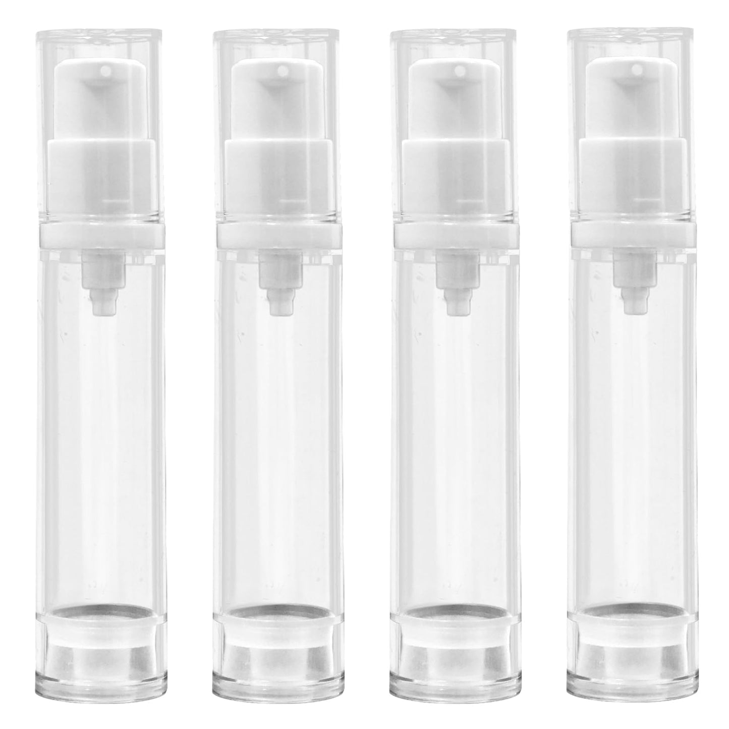 Airless Pump Bottles - Refillable Vacuum Travel Containers for Lotion, Cream, Serum, Foundation, Leak-Proof Clear Plastic Mini Dispensers, BPA-Free Travel Toiletry Pump 4 Pack 10ml