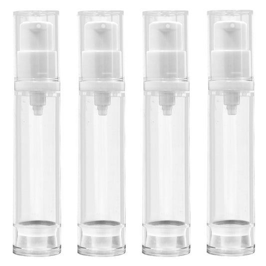 Airless Pump Bottles - Refillable Vacuum Travel Containers for Lotion, Cream, Serum, Foundation, Leak-Proof Clear Plastic Mini Dispensers, BPA-Free Travel Toiletry Pump 4 Pack 10ml