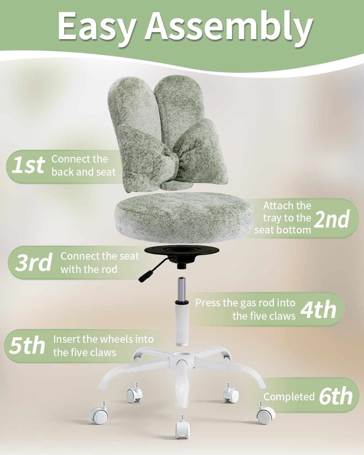 Karl home Velvet Vanity Chair, Creamy Green