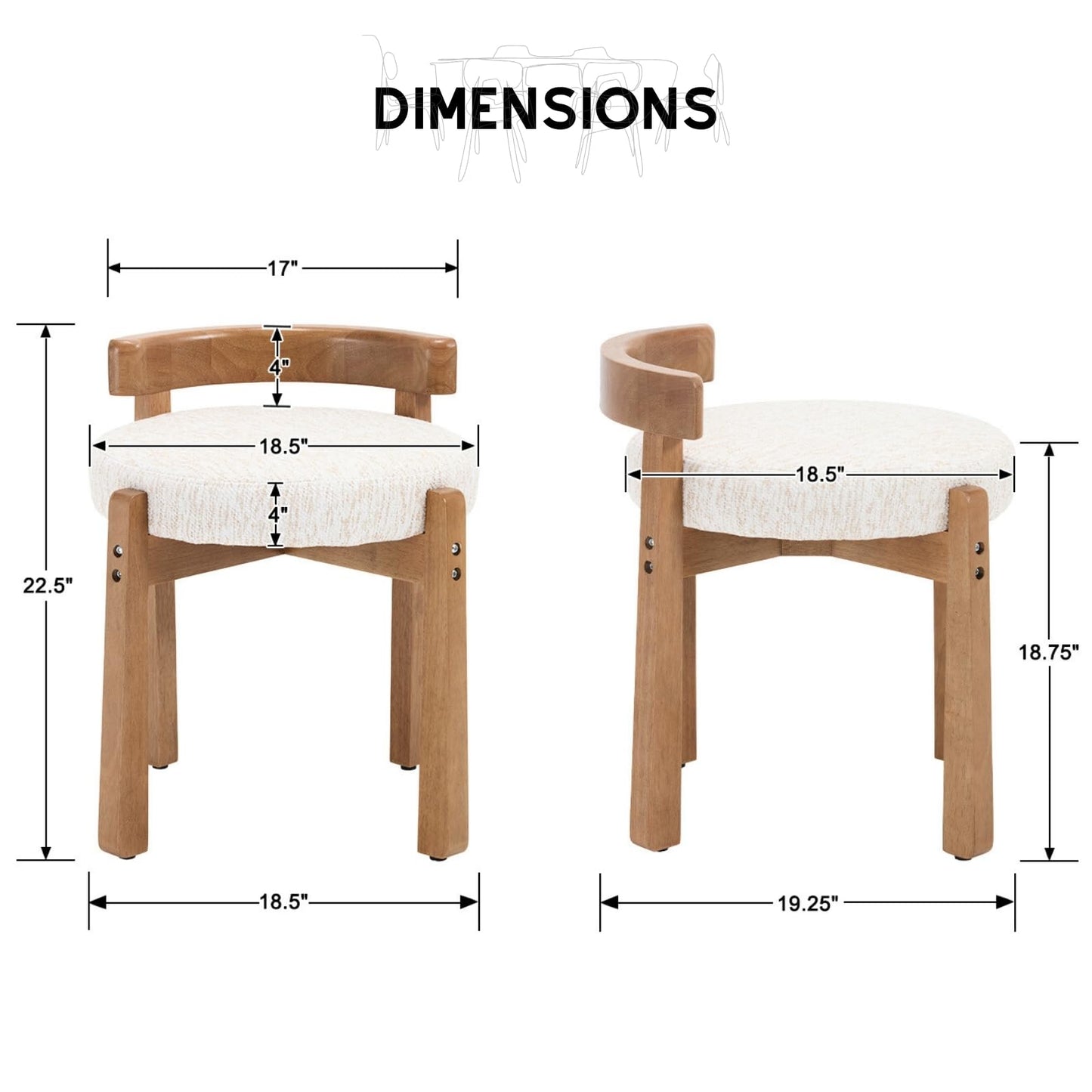 HEAH-YO Wood Vanity Chair with Back, Chenille Upholstered Small Ottoman Footstool, Mid-Century Modern Makeup Chair with Solid Wood Legs for Makeup Room Bedroom Living Room, Beige