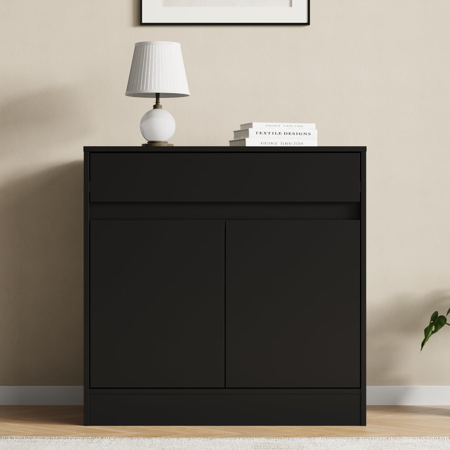Housoul Buffet Cabinet with 2 Doors and Drawer, Coffee Bar Cabinet with Adjustable Shelf, Modern Kitchen Buffet Sideboard for Living Room, Kitchen, Black