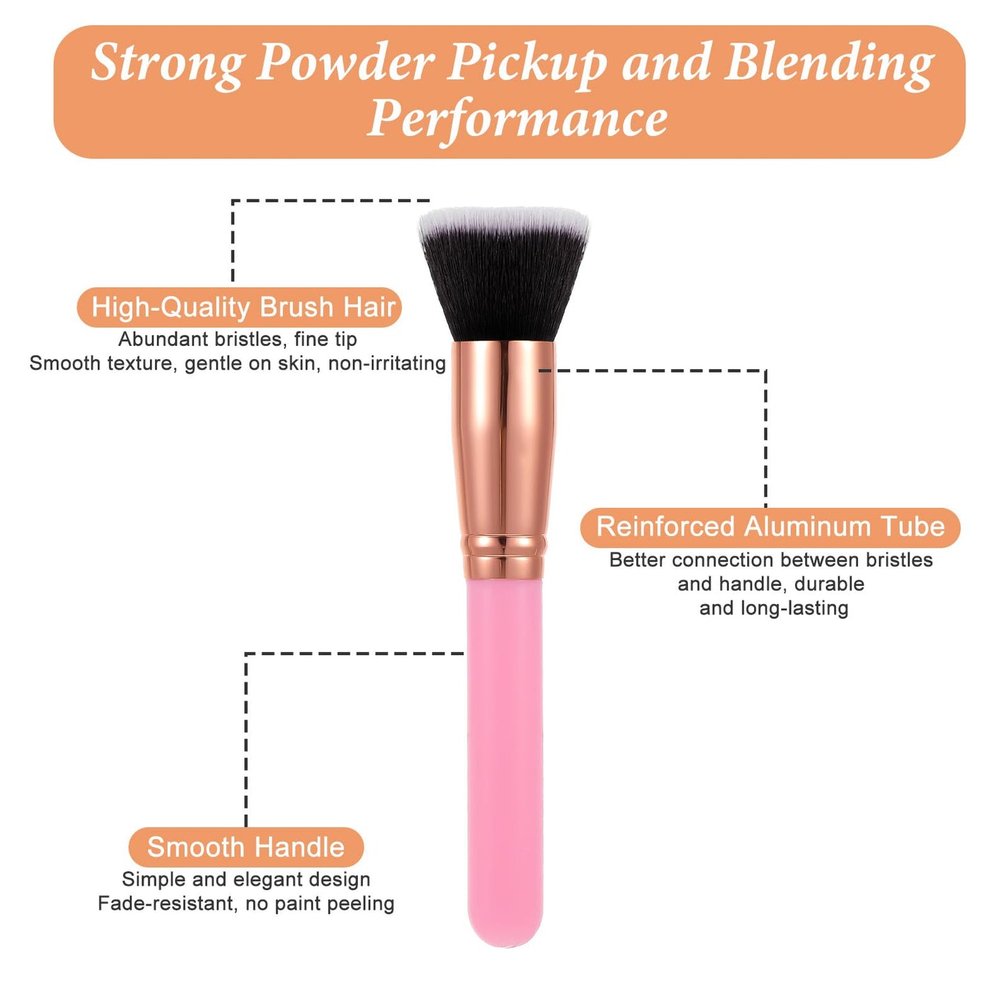 PercyEffie 20 PCS Pink Makeup Brushes Bulk, Flat Top Foundation Brushes Bulk, Liquid/Cream/Powder, Eye Shadow Blending Contour Blush for Wedding Artist, Blending, Buffing, Stippling Face Makeup Tools