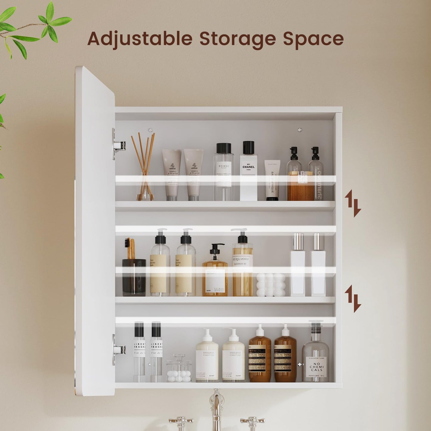 TEENFON Medicine Cabinet Mirror with 2 Adjustable Shelves, Bathroom Mirror with Storage, Recessed or Wall Mount Bathroom Cabinet, White 23.6'' x 17.7''