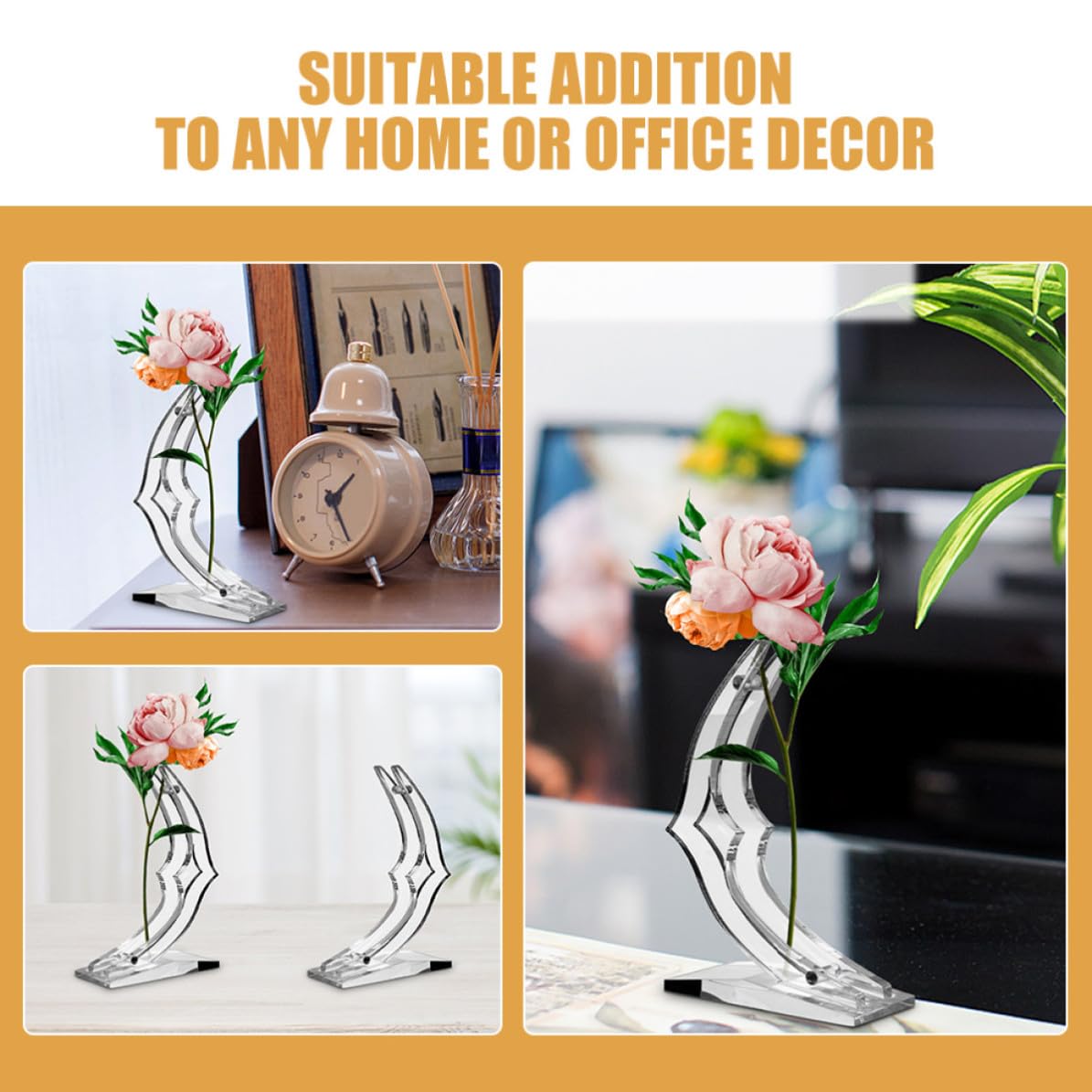 KJHBV 4pcs Acrylic Single Stem Rose Display Stands with Moon-shaped Base, Sturdy Structure Preventing Tipping, Flower Holders for Home Decor and Valentine's Day Floral Arrangements