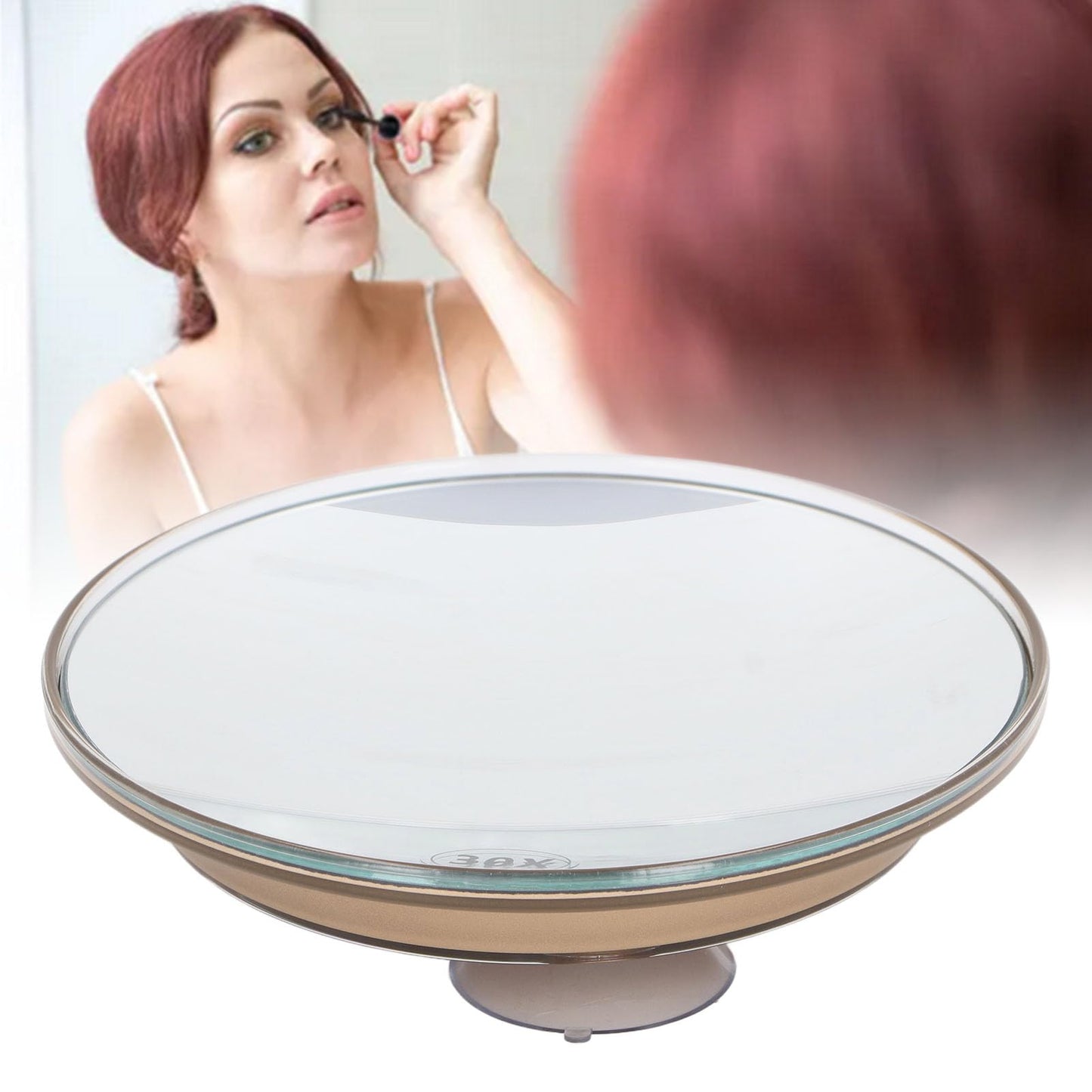 LICAEVEY 30X Magnifying Mirror with Suction Cups, Magnifying Makeup Round Mirror for Travel, 6 Inch (Gold)