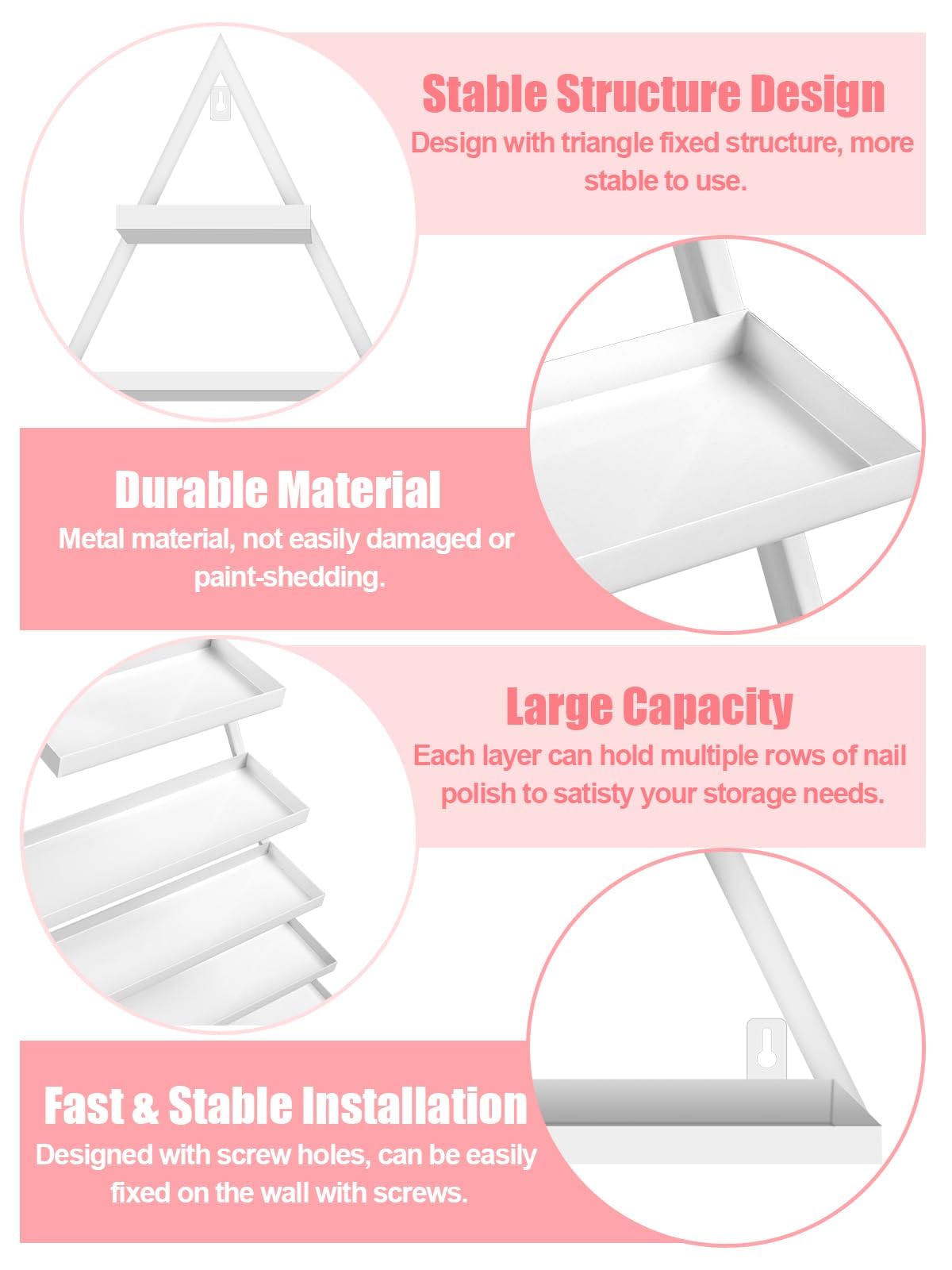 EBANKU 10PCS Nail Polish Racks 5 Tiers Nail Polish Shelf for Wall Triangular Display Rack Cosmetic Display Cases Lipstick Perfume Wall Shelf Essential Oil Organizers for Home Spa Nail Salon(White)