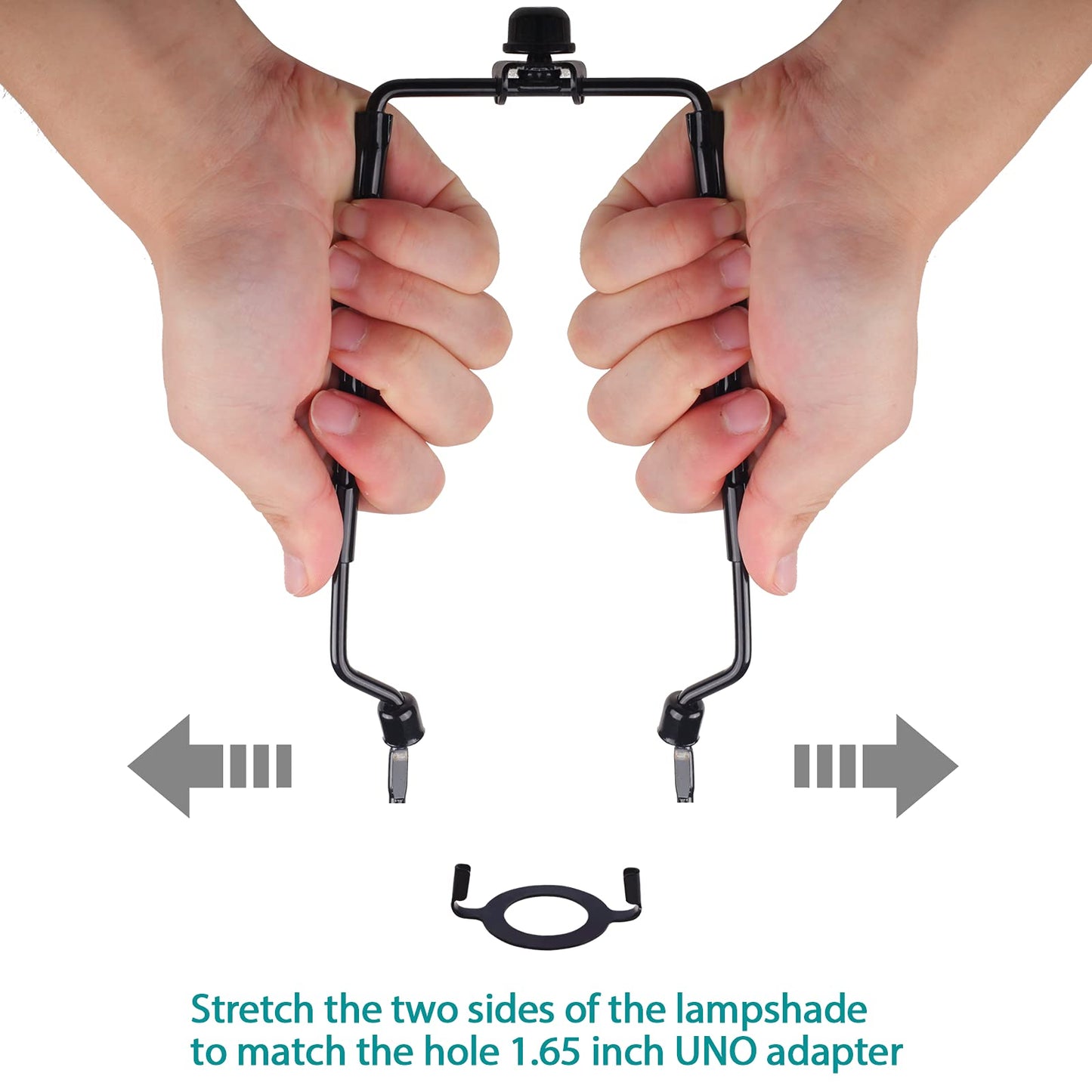2Pack HZHFCB 7 8 9 10 inch Lamp Shade Harp Holder,Adjustable Lamp Harp Kit,Fit 3/8 IP Standard,E14,E26,E27 Light Base UNO Fitter Adapter,Black Horn Frame Lampshade Bracket(Black)