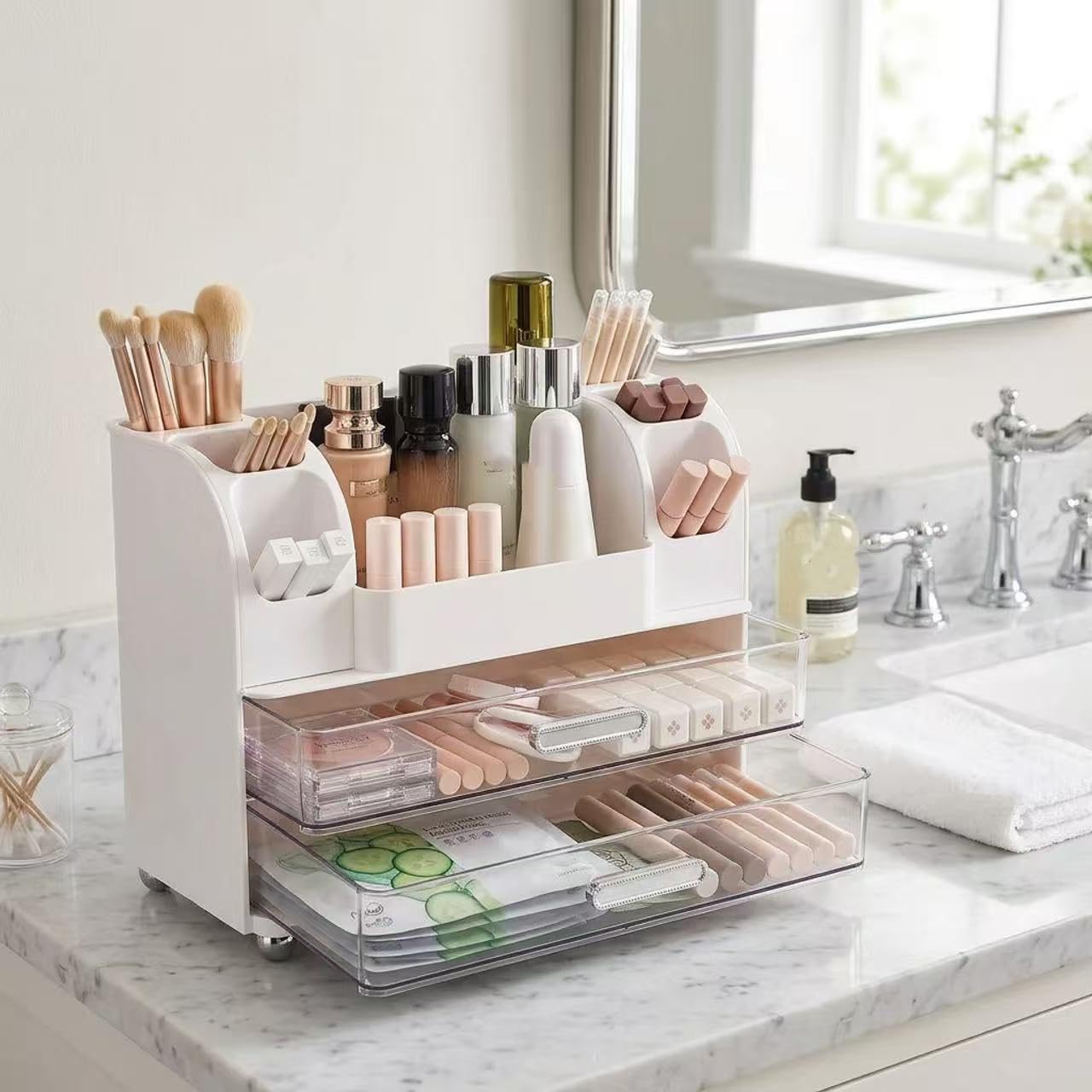 Reflygen Drawer Cosmetic Organizer, Beauty Tool Display Box, Desktop Skin Care Organizer (White)