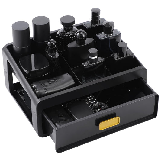 EHORIA Cologne Organizer for Men,Bathroom Organizers,Cologne Organizer,Dresser Organizers,Bathroom Sink Organizer,Counter Storage,Cologne Stand,Drawer Perfume Display Holder,Gifts for Mens(BLACK)