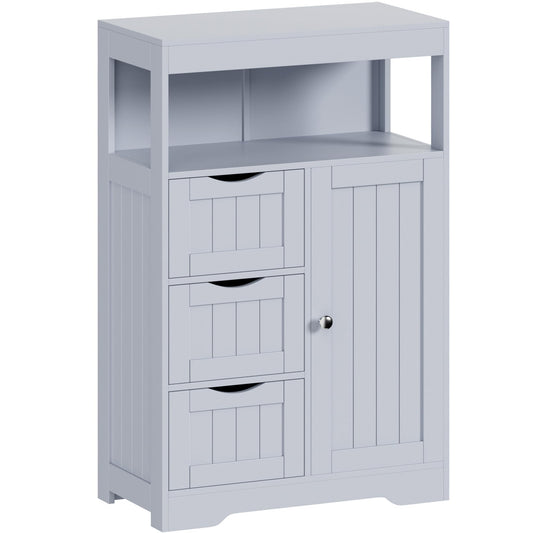 YESHOMY Bathroom Storage Cabinet Freestanding Floor Cupboard with 1 Door and 3 Drawers for Kitchen, Living Room, Gray