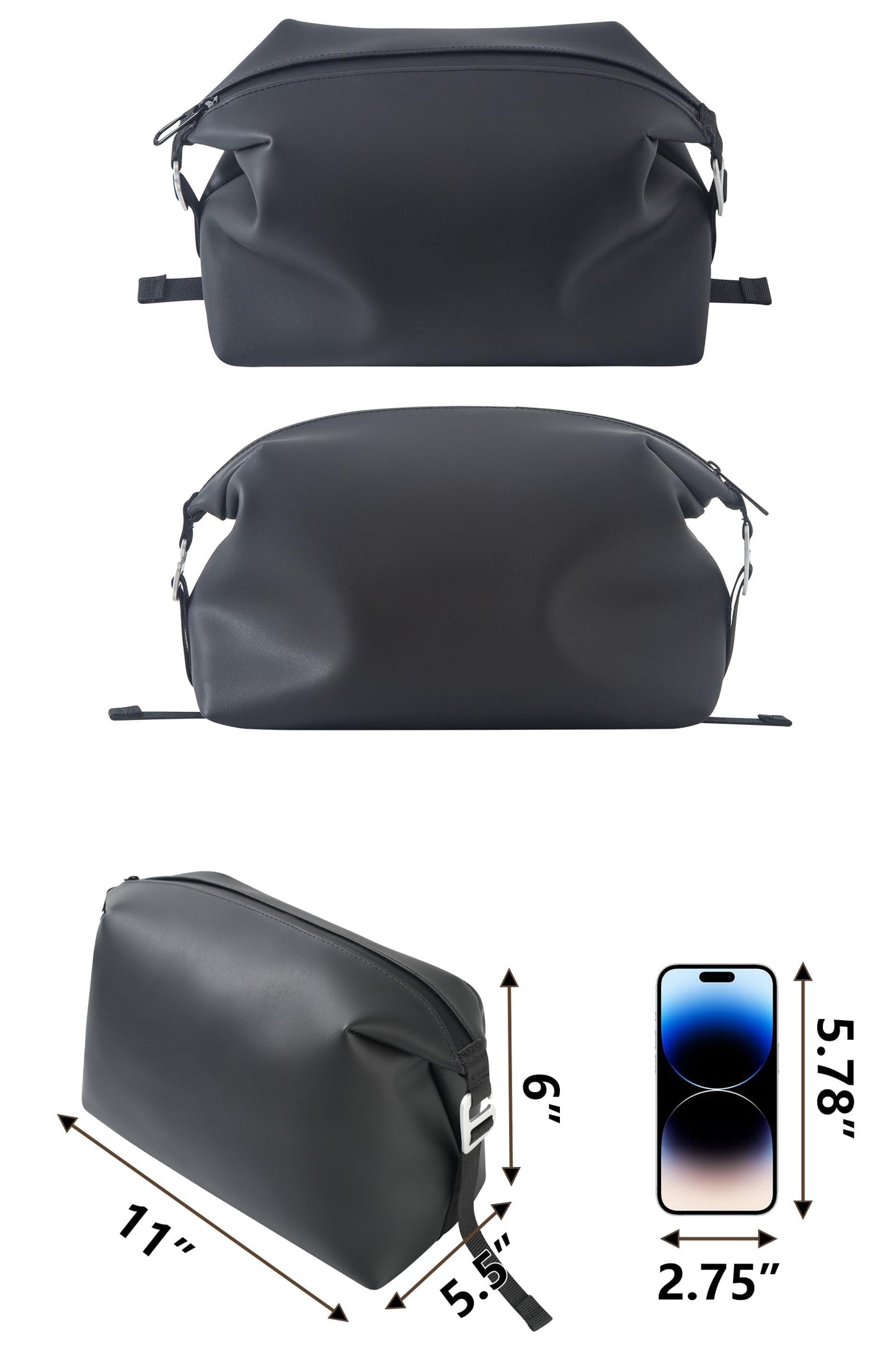 Onbagway 6"x 11" 6L Large Silicone Toiletry Bag,Waterproof Leakproof Foldable Travel Organizer,Dopp Kit Alternative for Men & Women,Black