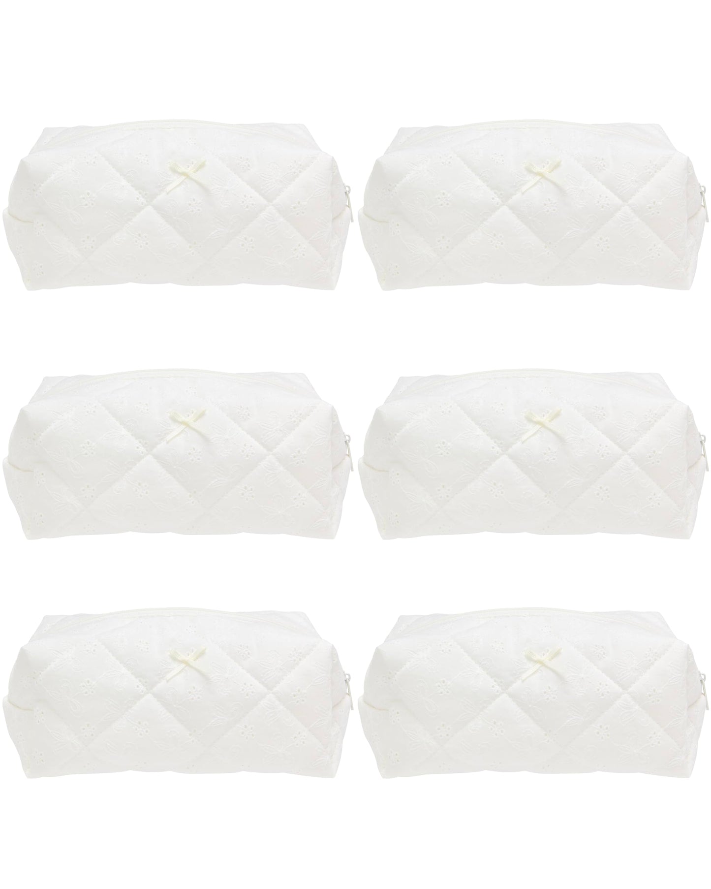 PAZIMIIK 6PCS Cozy Makeup Bag SET Travel Cosmetic Bag for Women Soft Toiletry Bag Aesthetic Makeup Organizer Portable Large Zipper Pouch for Skincare Beauty Accessories Brushes Embroidery White