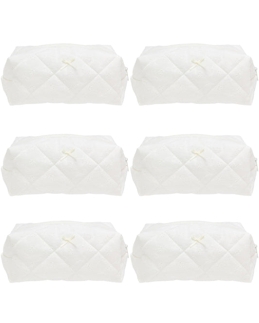 PAZIMIIK 6PCS Cozy Makeup Bag SET Travel Cosmetic Bag for Women Soft Toiletry Bag Aesthetic Makeup Organizer Portable Large Zipper Pouch for Skincare Beauty Accessories Brushes Embroidery White