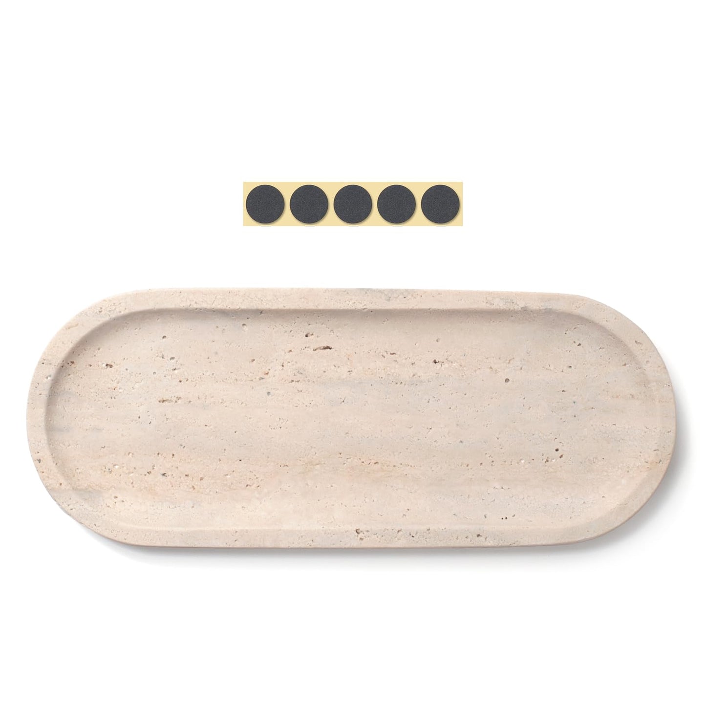 Oval Travertine Stone Tray for Jewelry, Candles, Perfume, Decorative Marble Bathroom Tray for Countertop Organizer 9.8inch x 3.9inch x 0.7inch
