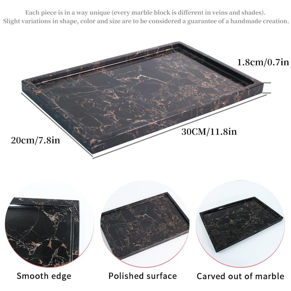 100% Natural Marble Serving Tray Luxury Calaccata Viola Marble Storage Tray for Home Decor Stone Tray for Bathroom/Kitchen/Vanity/Dresser,Plate Holder for Tissues, Candles, Towel